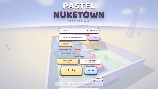 Pastel Nuketown — a pastel-coloured arena shooter map